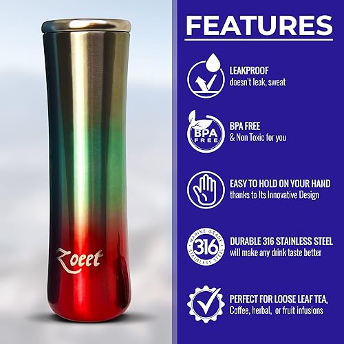 Miniatura 2 de Botella térmica multiusos de acero inoxidable 316 con aislamiento para té de hojas sueltas, café helado y agua con infusión de frutas, vaso de té a