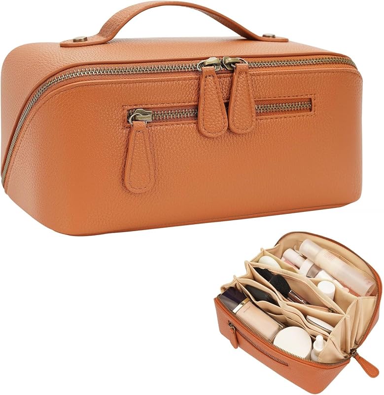Necessaire Divvia para Maquiagem e Higiene com Divisórias e Alça Marrom, 2 L