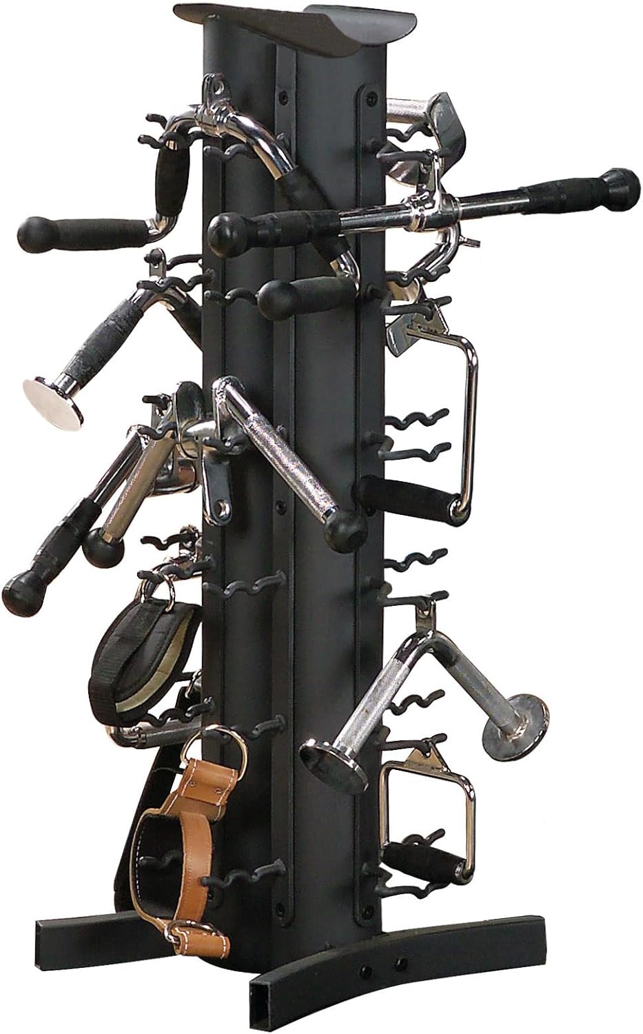 Body-Solid Vertical Gym Organizer Package with Lat and Curl Bar, Revolving Bars, Tricep Pressdown and Handles, Compact Storage Rack for 20 Handles & Straps, Home Accessories Organization