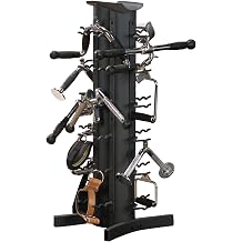 Body-Solid Vertical Gym Organizer Package with Lat and Curl Bar, Revolving Bars, Tricep Pressdown and Handles, Compact Storage Rack for 20 Handles & Straps, Home Accessories Organization