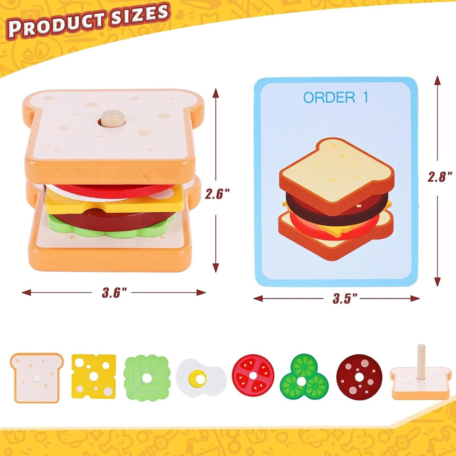 LovesTown Wooden Sandwich Stacking Toys for Kids, Preschool Learning Toys with Cards, Montessori Educational Playset (Pack of 2)