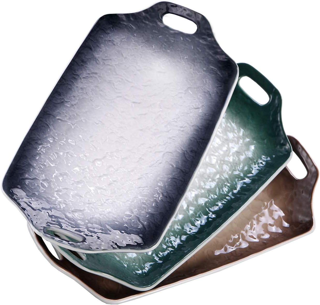 Eglaf 10'' Ceramic Platters Embossed Water Wave Texture