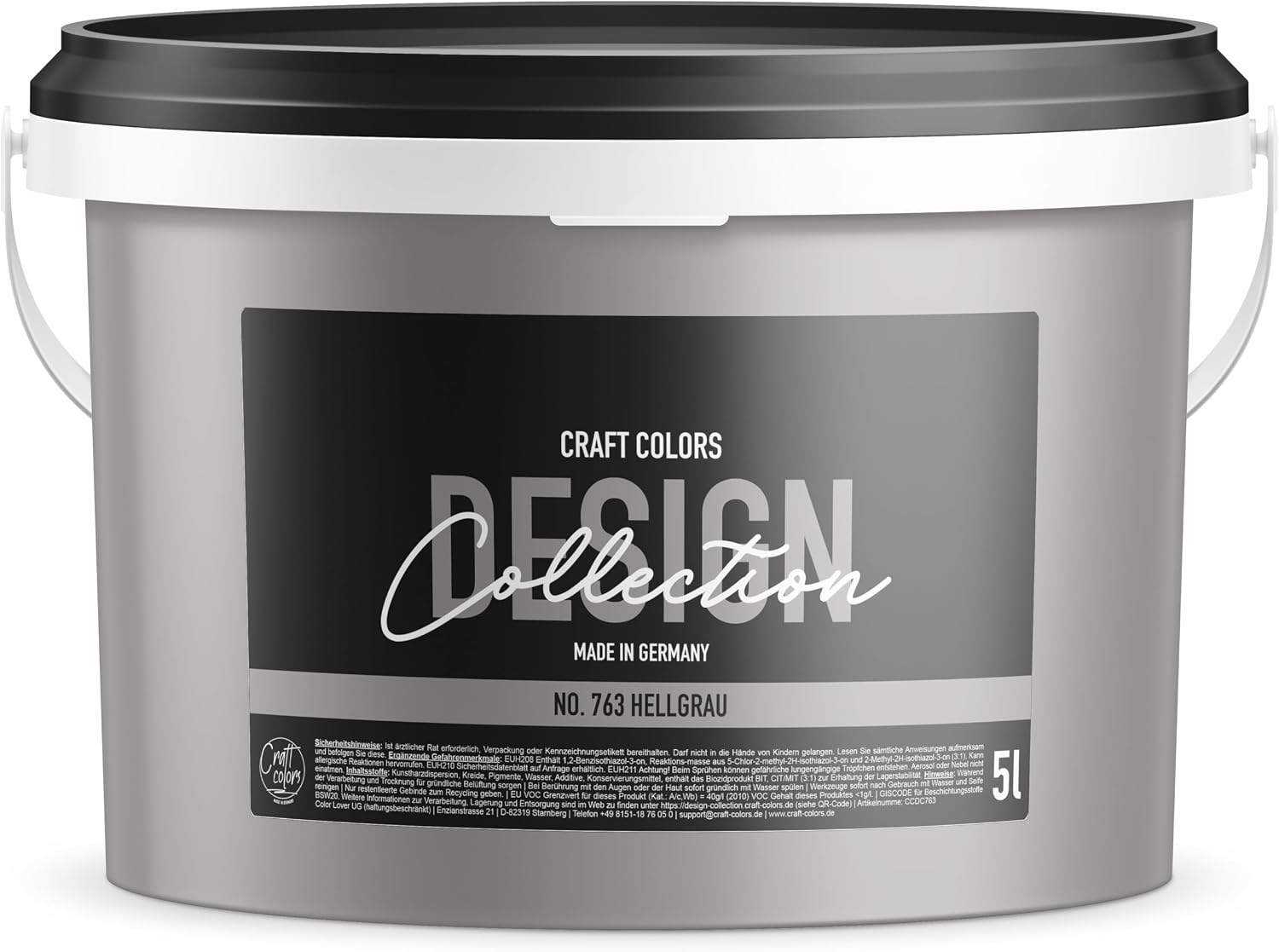 Craft Colors Design Collection No. 763 High-Quality Wall Paint Matt Chalk Paint Made in Germany Light Grey 5 Litres