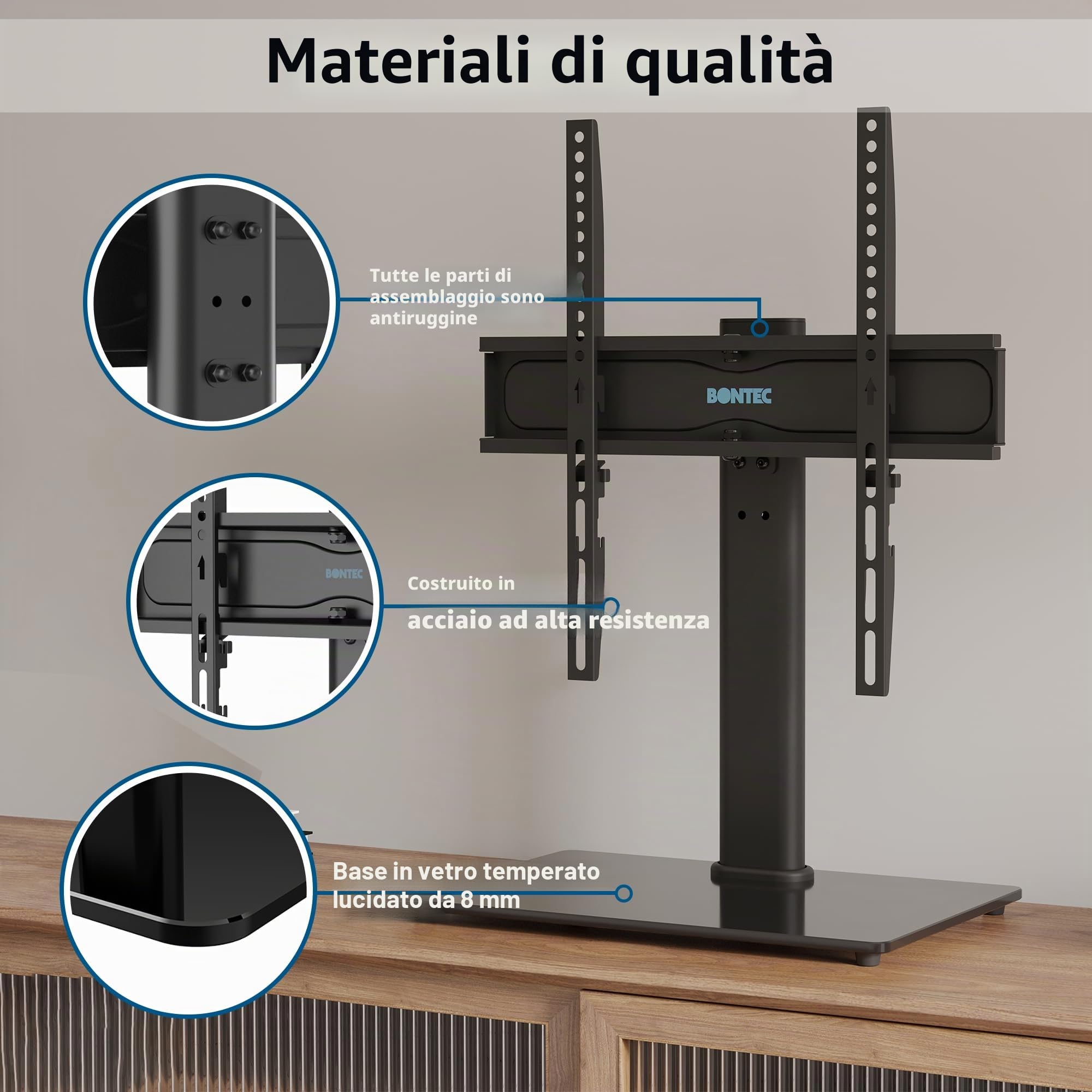 BONTEC Supporto da Tavolo per TV 24-60 Pollici Altezza Regolabile Girevole VESA 400x400 mm 45 kg