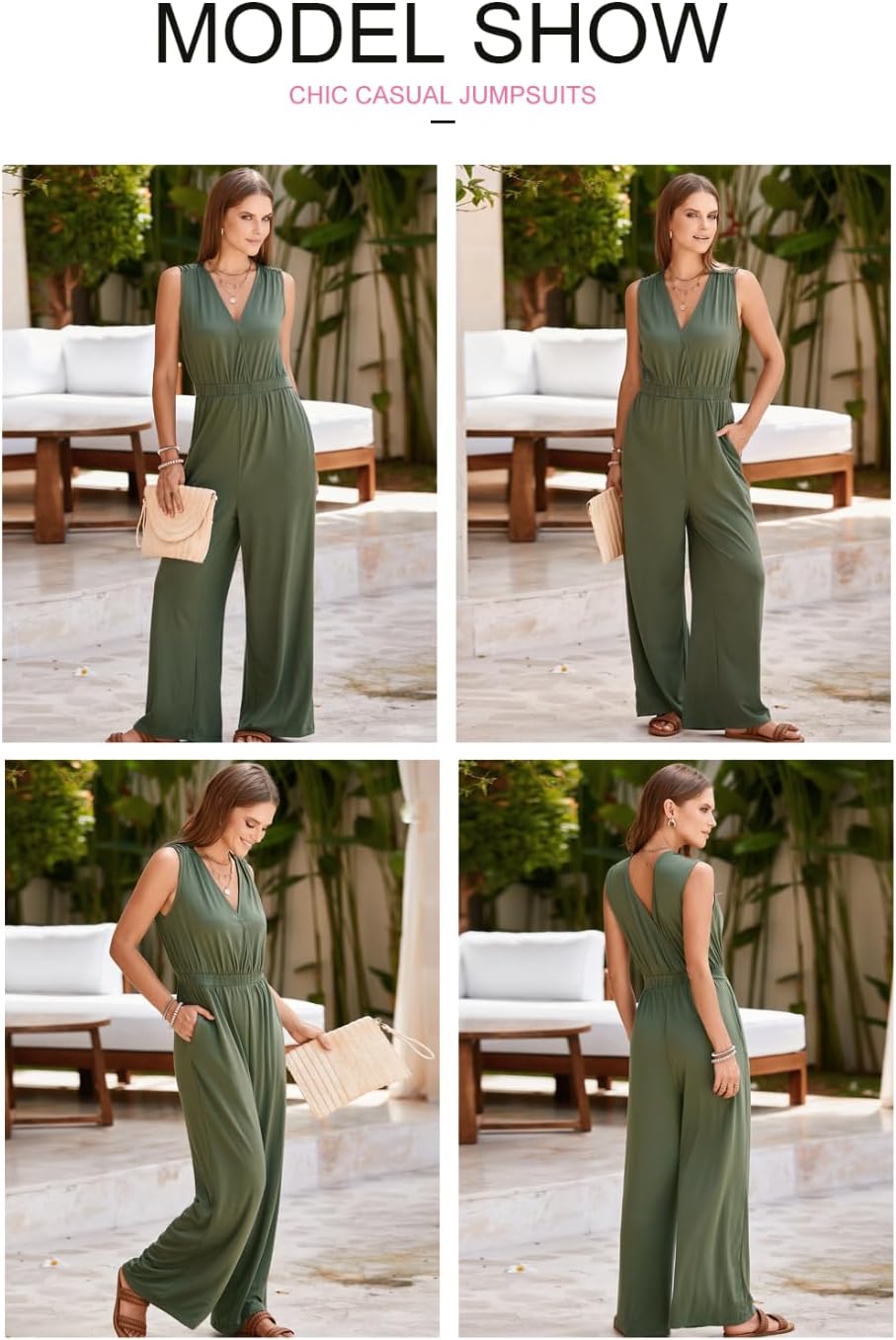 BLENCOT Women Casual Jumpsuits Sleeveless V Neck Pleated Wide Leg Overalls Fashion Summer Rompers - Image 6