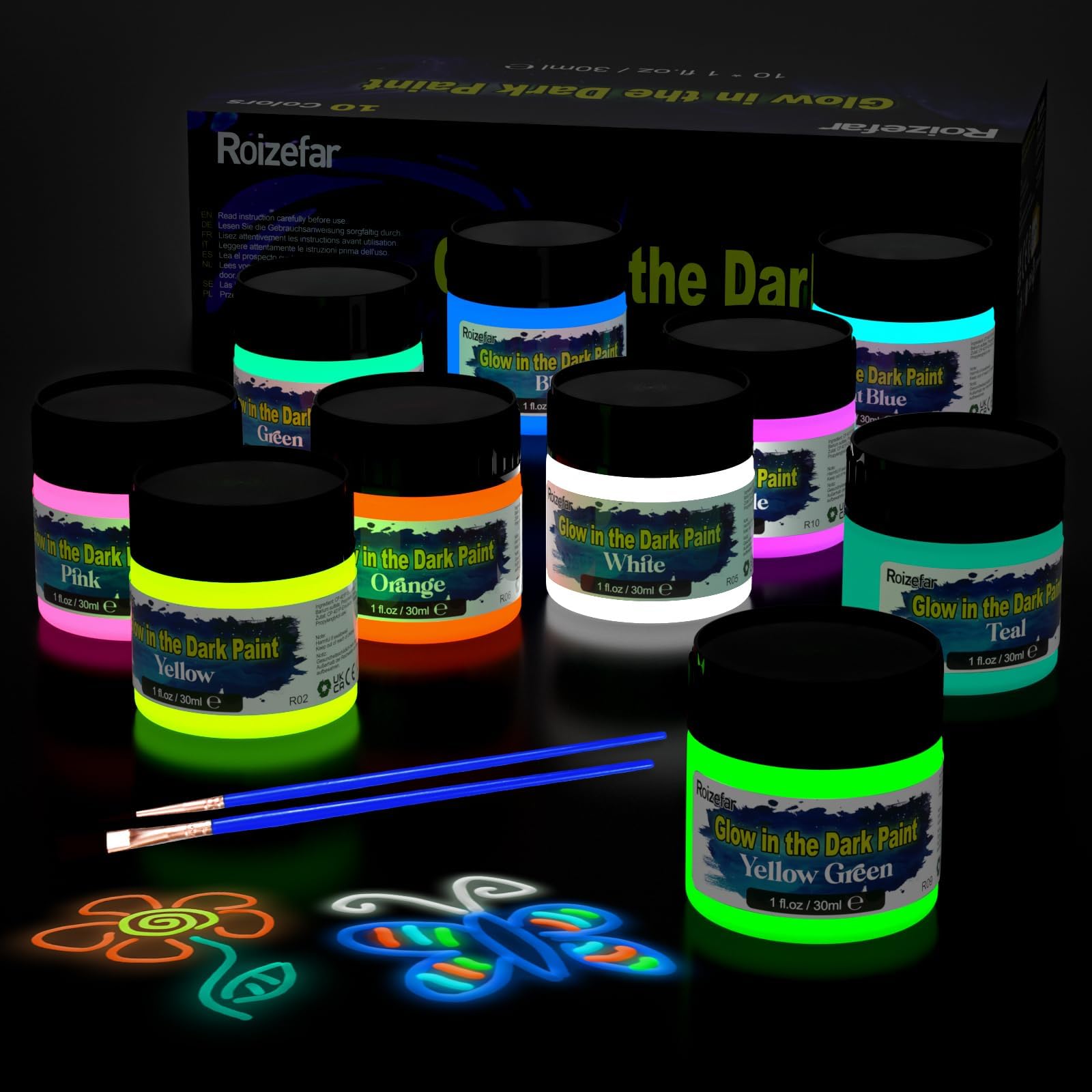 Farbe Die Im Dunkeln Leuchtet Ohne Schwarzlicht individuall Extreme Glow in The Dark Farben Set | Neon Leuchtfarben die
