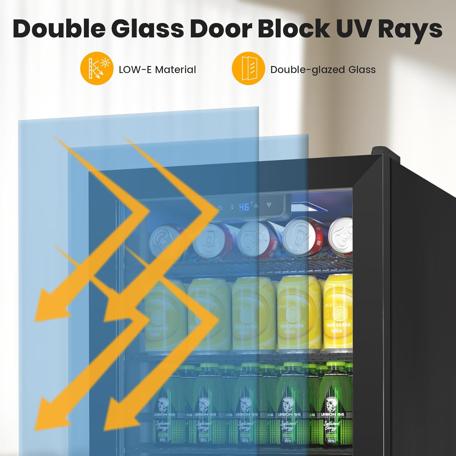Black Mini fridge,116 Can Beverage Refrigerator Cooler,3.2 Cu.Ft Drink Fridge for Soda Wine Beer, Glass Reversible Door Adjustable Shelves & Digital Temperature Display