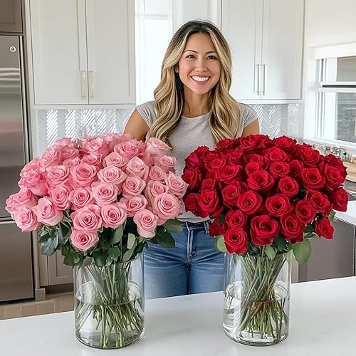 Miniatura 4 de GlobalRose Ramo de 50 Rosas Frescas Cortadas Surtidas - Rosas de Origen Responsable Flores Frescas - Ramo de Flores Frescas para Bodas,