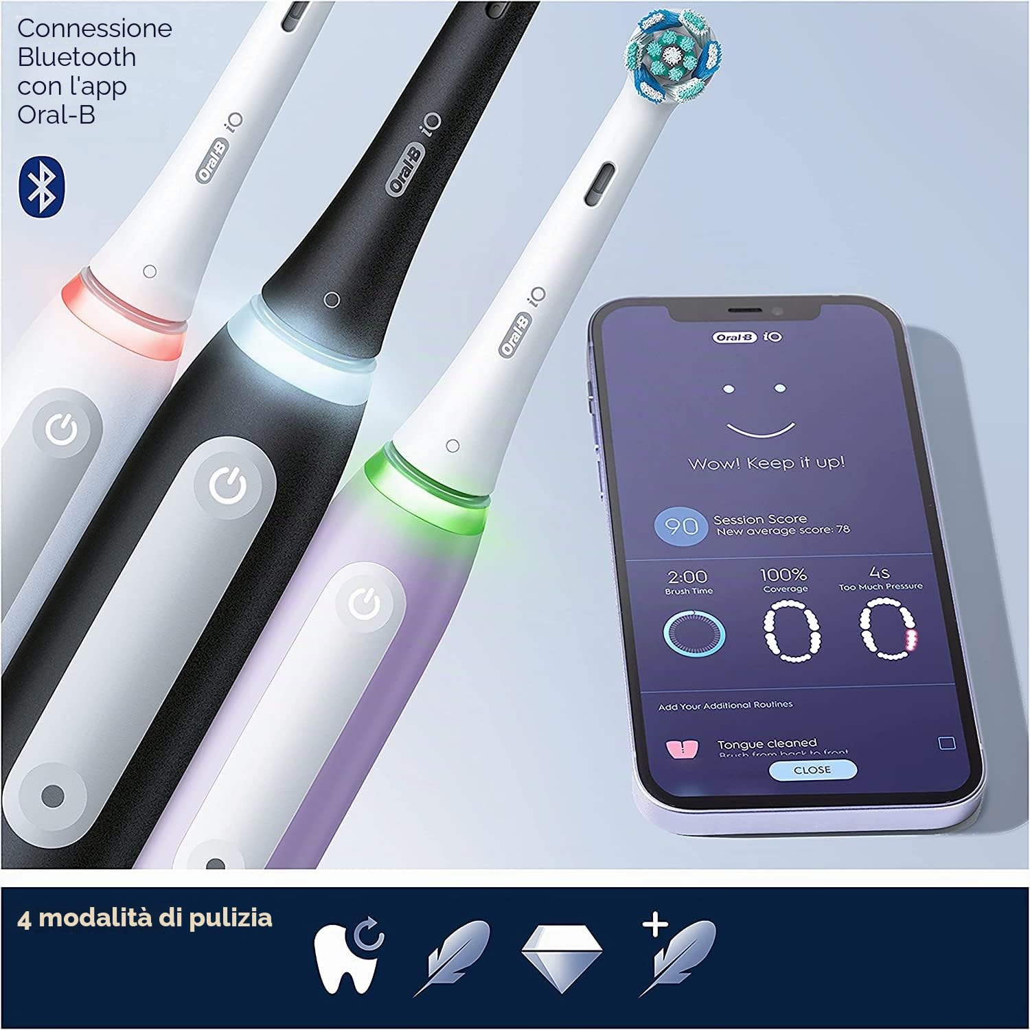 Oral-B iO - Set di 2 spazzolini elettrici, con tecnologia magnetica, 2 testine di ricambio, 4 modalità di pulizia per la cura dei denti, custodia da viaggio, progettato da marrone, nero opaco/bianco