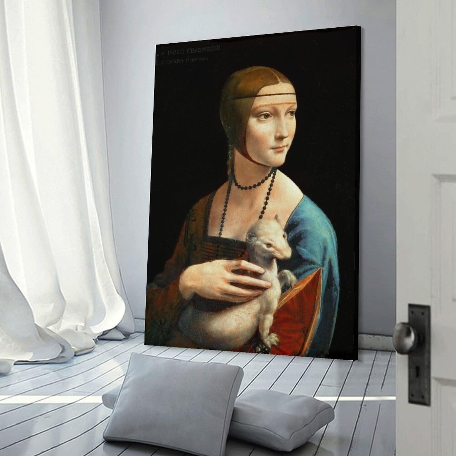 Junmoney Lady with An Ermine Decorative Wall Artwork 12x18inch(30x45cm), for Living Room, Bedroom, Office Or Hallway, Decorative Artwork with Broad Appeal