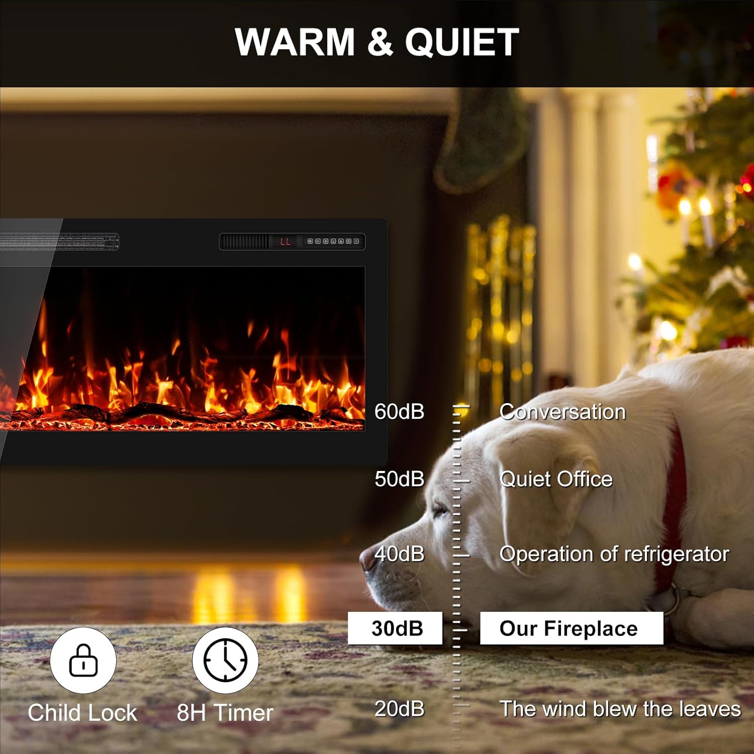 BREEZEHEAT 68 Inch Electric Fireplace Recessed and Wall Mounted, Ultra Slim Linear Fireplace Heater 750/1500W w/Log, 12 Flame Colors, Lower Noise, 8H Timer