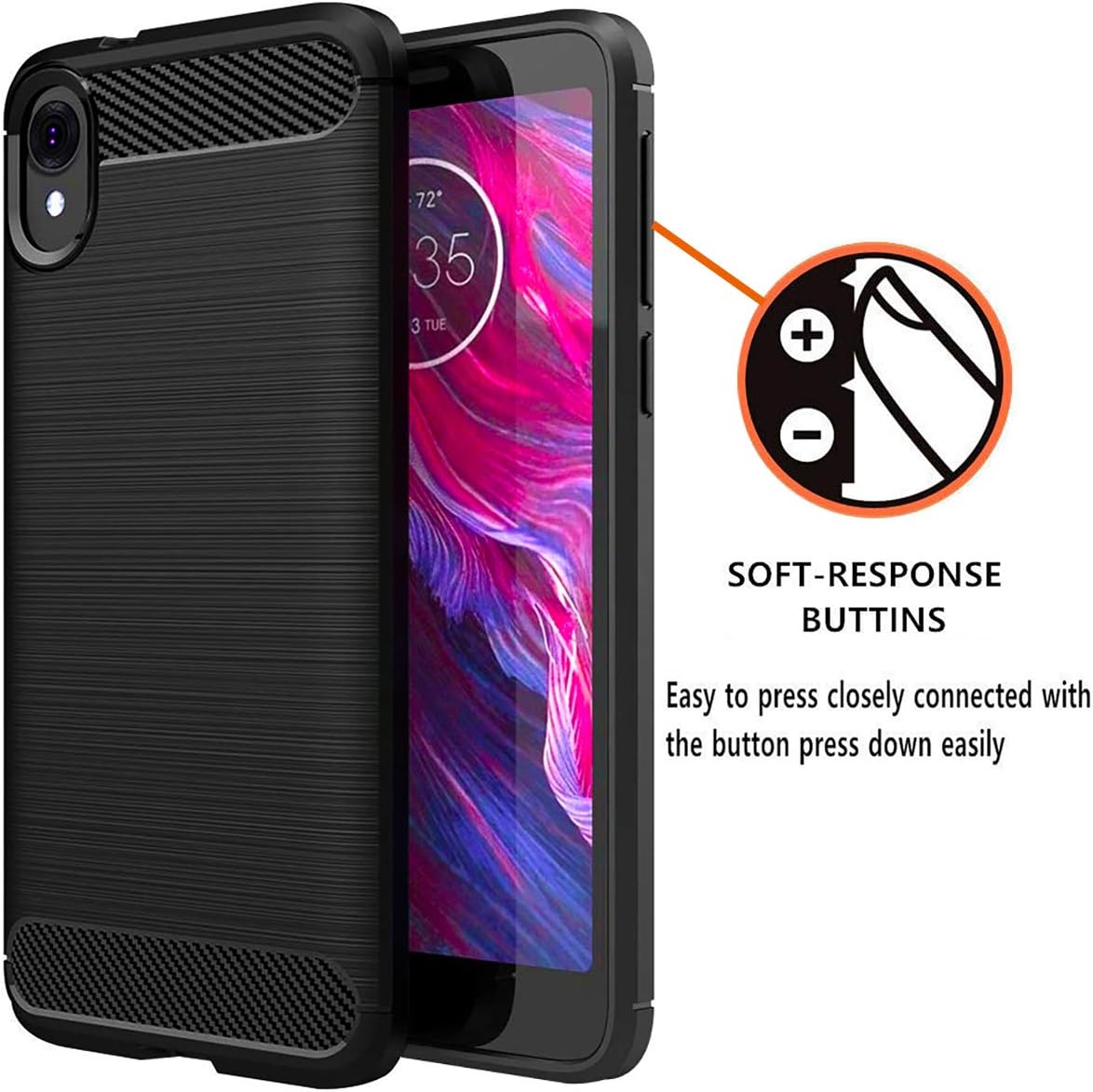 PhuLok Moto E6 Case, Motorola E6 Case, with Tempered Glass Screen Protector, Slim Thin Soft TPU Rubber Bumper Rugged Durable Protective Case for Motorola Moto E6 2019 (Black)