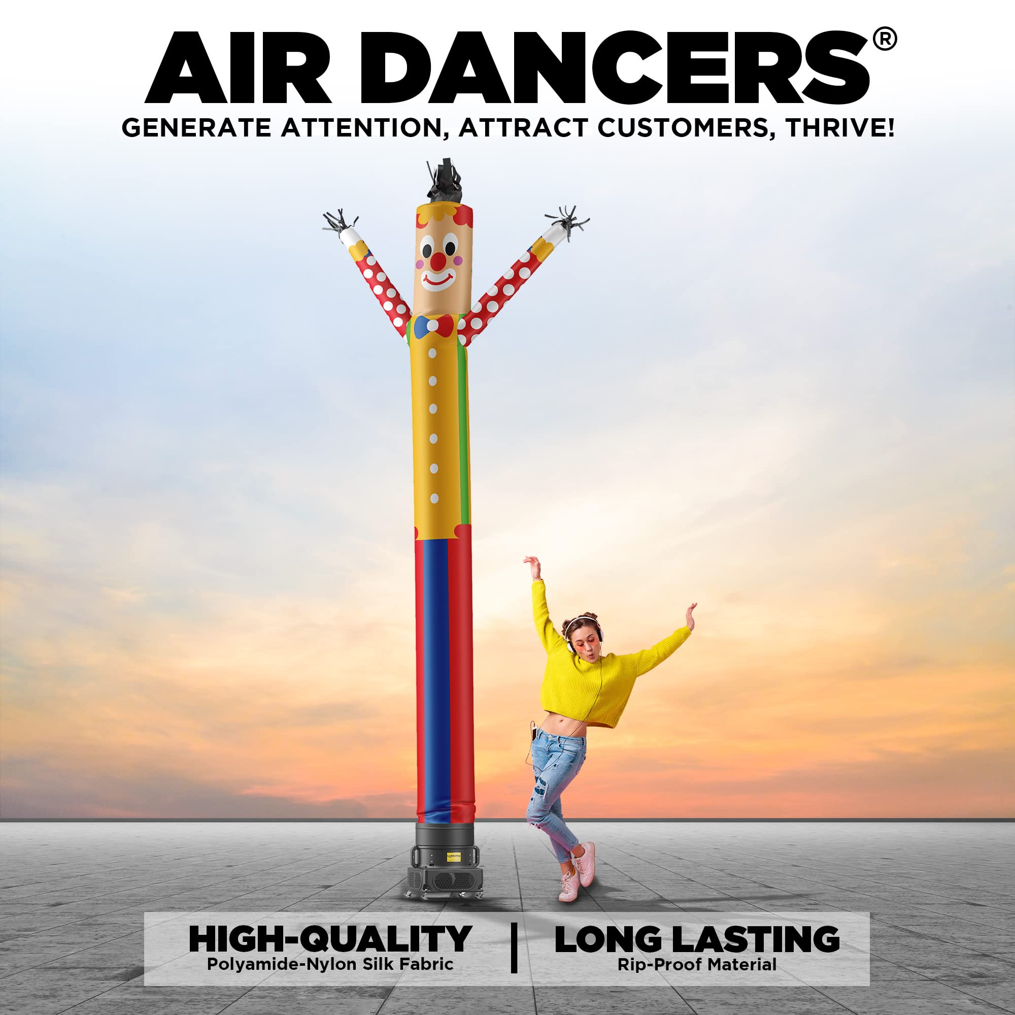 LookOurWay Air Dancers Inflatable Tube Man Attachment - 20 Feet Tall Wacky Waving Inflatable Dancing Tube Guy for Business Promotion (Blower Not Included) - Character Circus Themed - Clown