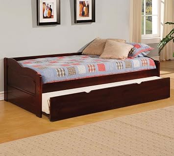 Twin Size Daybed with Twin Trundle & Slat Kit, Solid Wood Corner Day Bed with Cherry Finish, Adults Trundle Sofa Beds for Small Spaces Room, No Box Spring Needed, Cherry