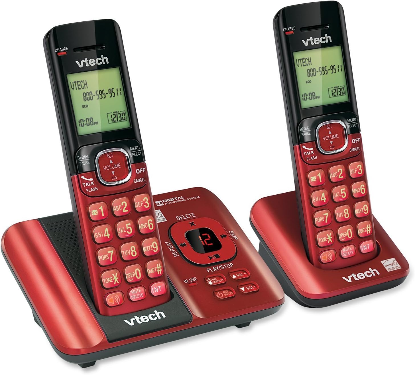 VTech CS6529-26 DECT 6.0 Phone Answering System with Caller ID/Call Waiting, 2 Cordless Handsets, Red