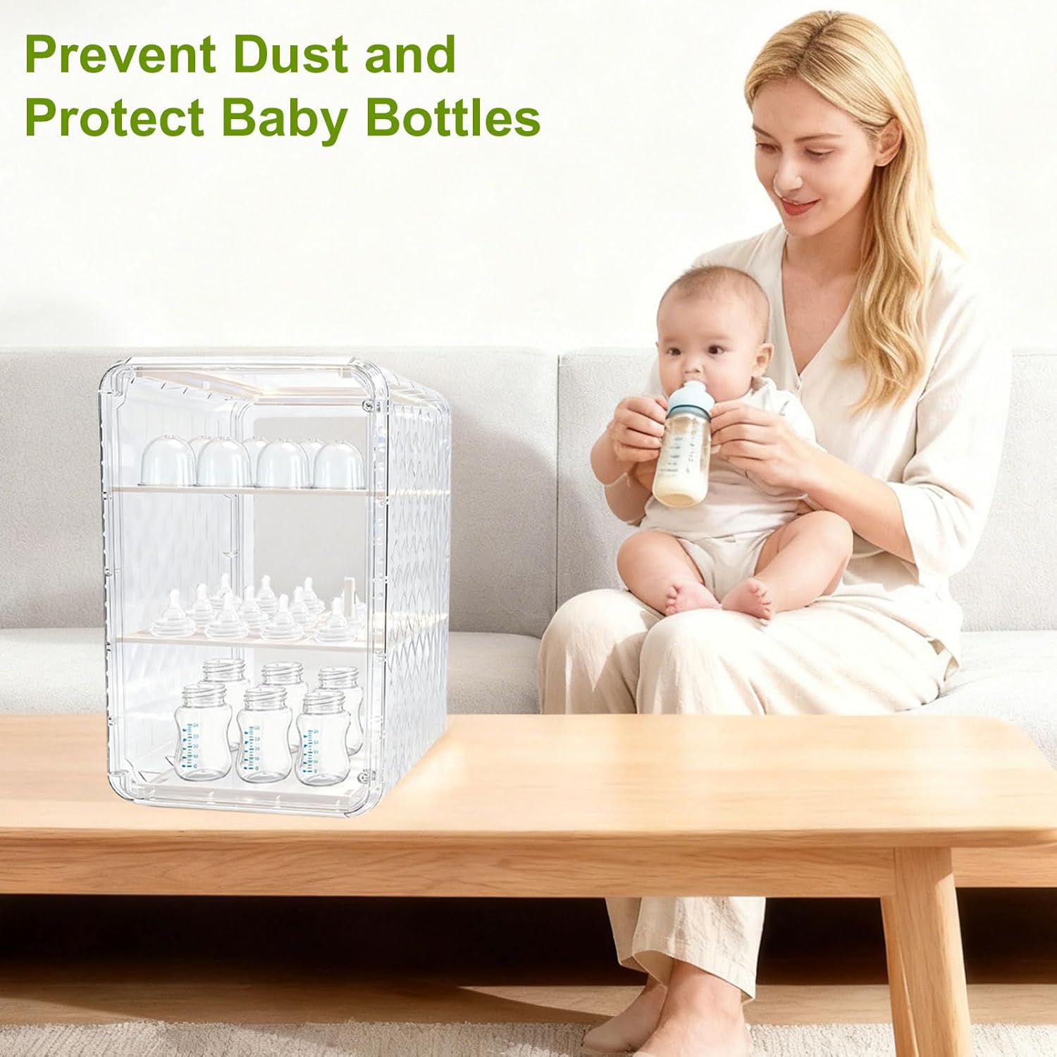 Baby Bottle Organizer,3/4 Tier Bottles Storage Organizers,Clear Station Organizer ContainerClear Baby Bottle Storage Organizer For Countertop And Cabinet,Ideal for Bottles, Pacifiers,Pump Parts