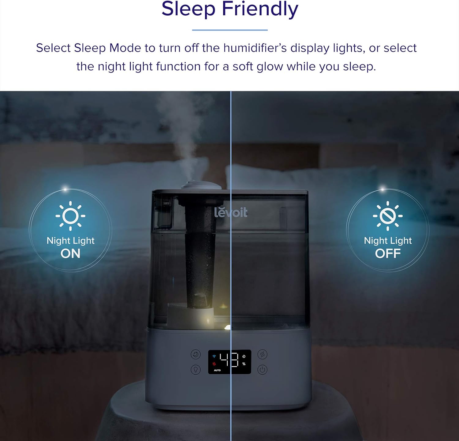 LEVOIT Humidifiers for Bedroom Large Room Home, 6L Top Fill Cool Mist Air Ultrasonic for Plants Indoor with Essential Oils Diffuser for Baby Kids, Smart Control with Humidistat, Quiet Easy Clean, Gray