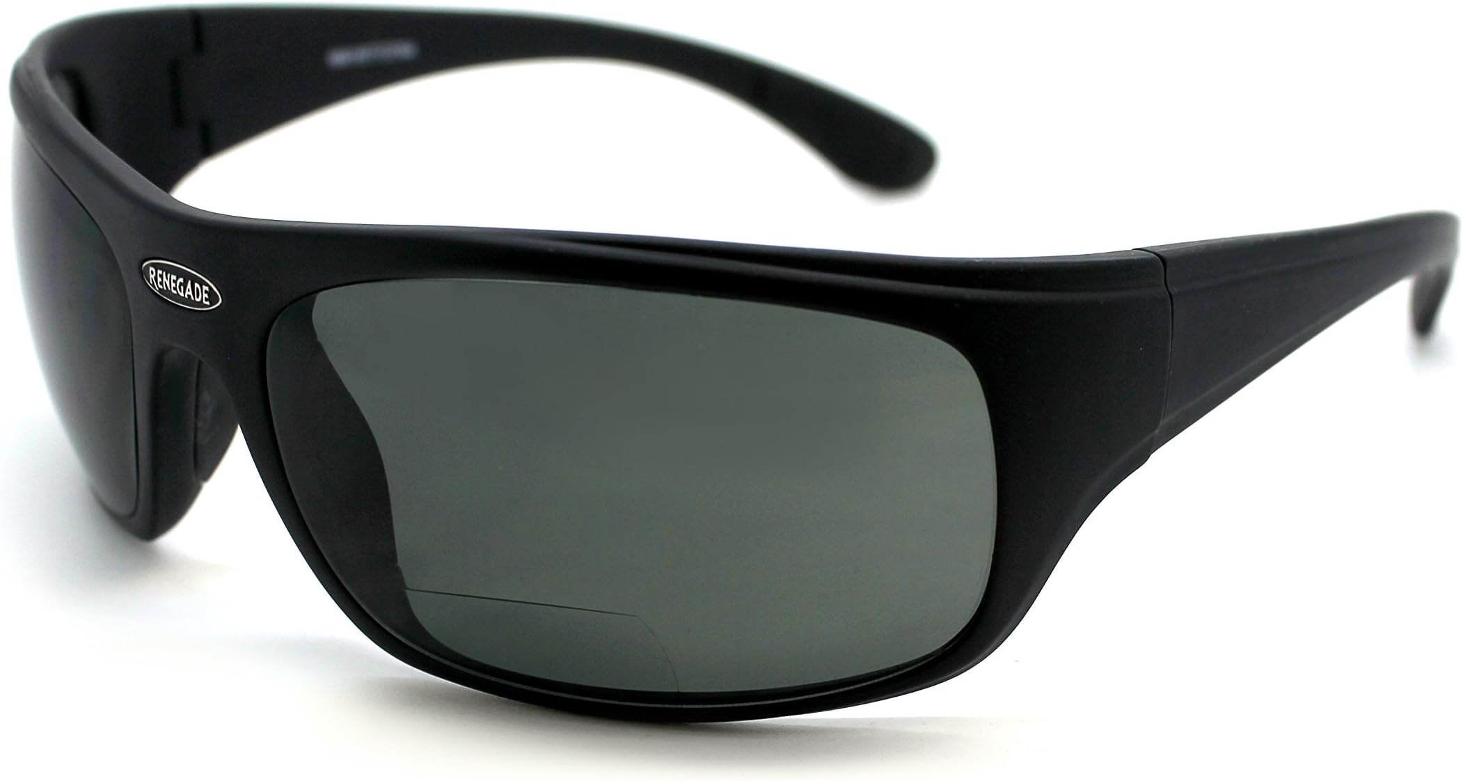 Eye Ojo Renegade Patented Bifocal Polarized Reader Full Rim Men's Fishing Sunglasses 100% UV Protection (Mat. Black Frame, Grey Lens - 600882, Bifocal +2.50)