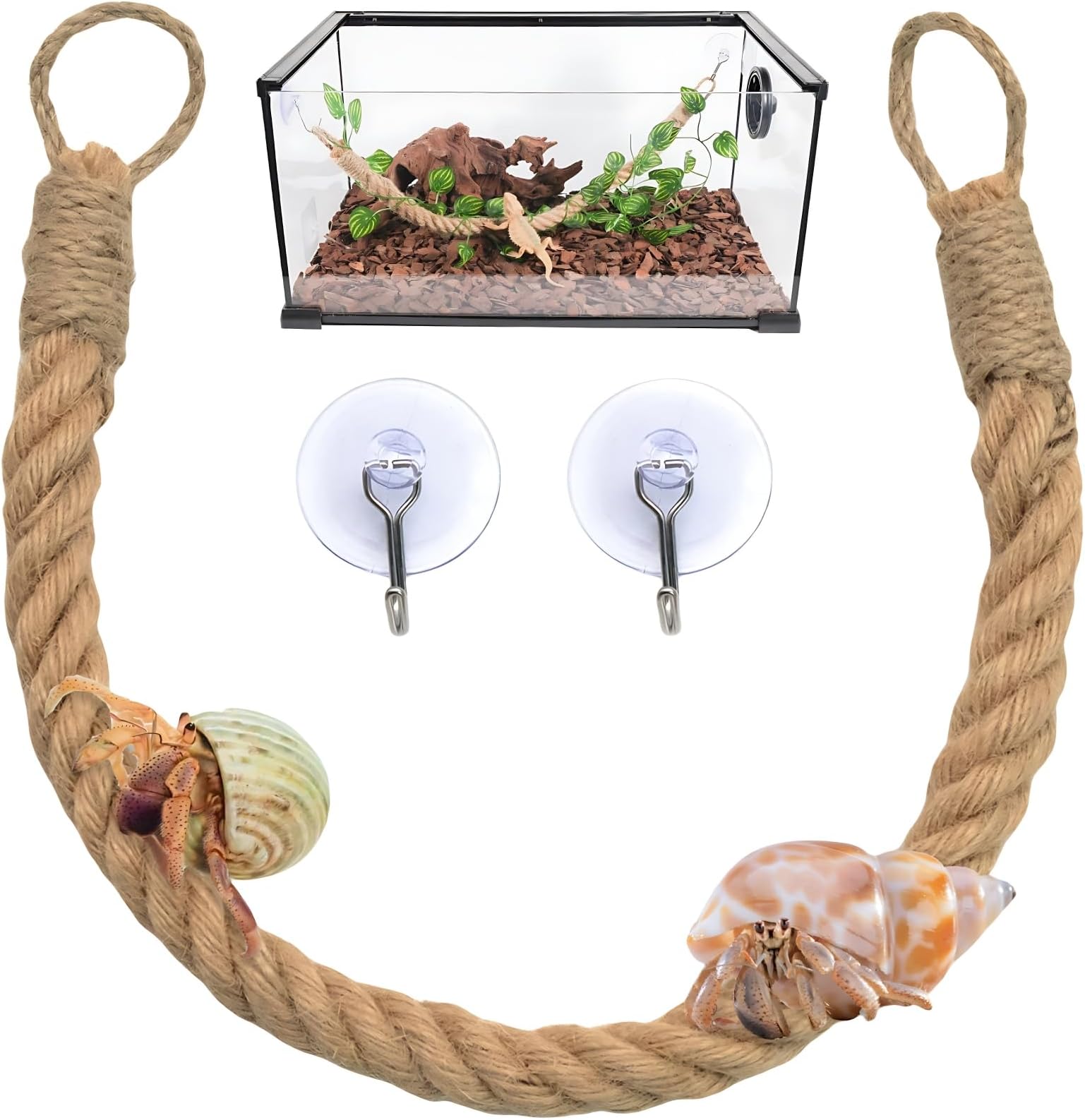 Reptile Tank Accessories, Reptile Vines Climbing, Hermit Crab Rope Ladder, Chameleon Tank Accessories Amphibian Habitat, Snake Gecko Lizard Terrarium
