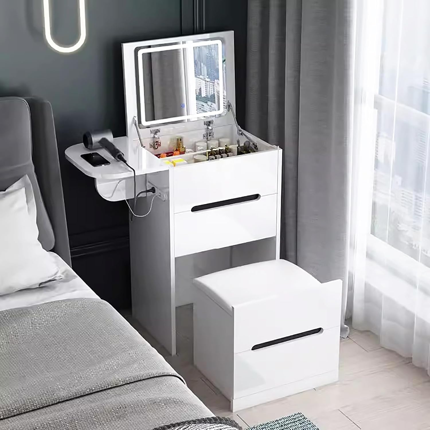 Amazon.com: Topjia Vanity Desk with Led Mirror and Lights,Modern ...