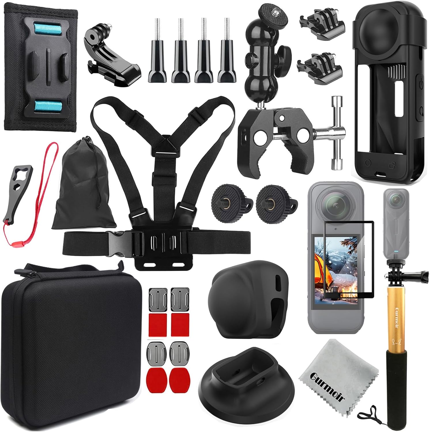 Gurmoir Accessories Kit for Insta360 X5 Camera, Bike Mount/Backpack Mount/Protective Cover Base/Templed Glass Film for Insta360 X5 Camera Outdoor Sports Travel