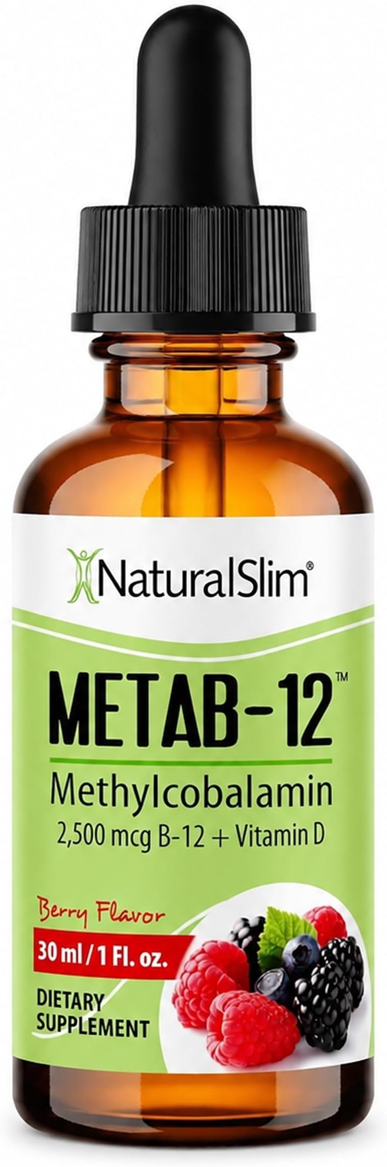 NaturalSlim Metab-12 Sublingual B12 + Vitamin D Drops, Berry, 1 fl oz