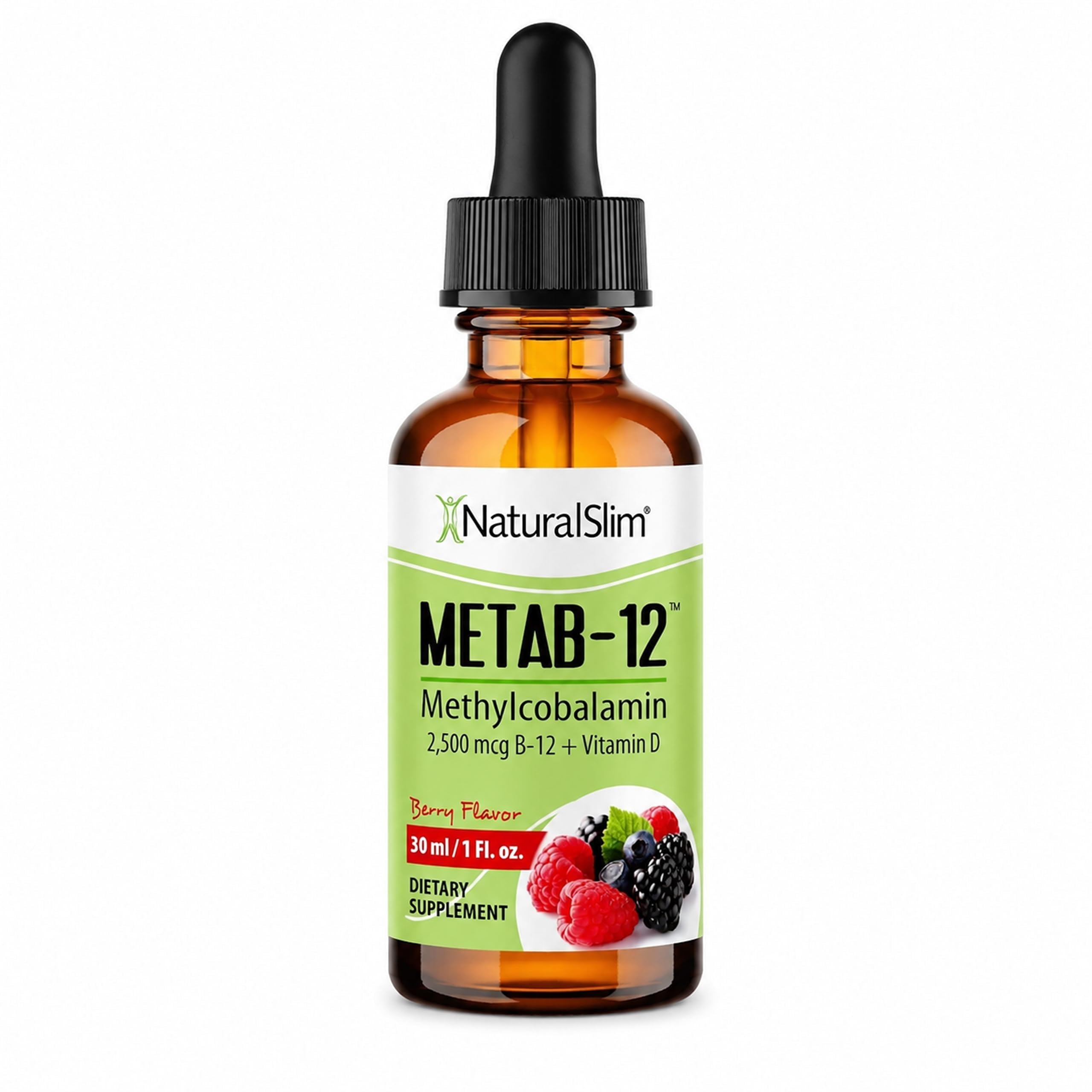 NaturalSlim Metab-12 Sublingual B12 + Vitamin D Drops, Berry, 1 fl oz