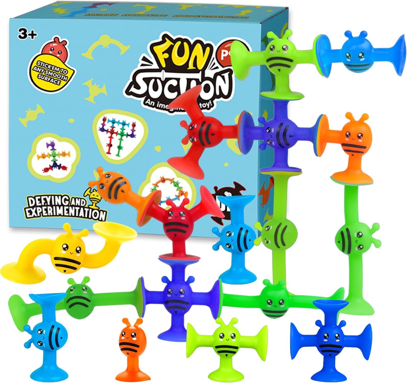 Suction Cup Toy for Baby Age 3, Suction Toys 40PCS Kids Bath Toys Ages 4-8, Toddler Window Shower Bathtub Building Toys, Montessori Sensory Stress Release Gifts for 6-8 Years Old Boys Girls