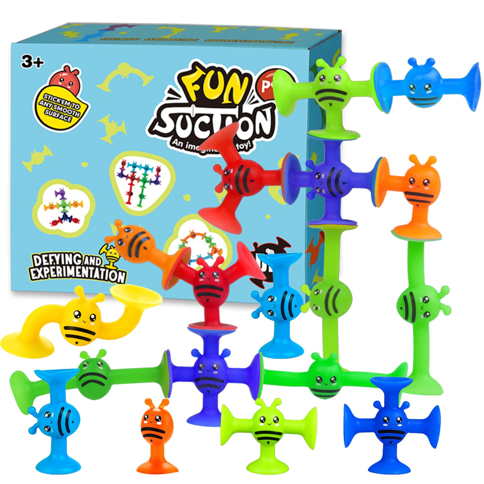 Suction Cup Toy for Baby Age 3, Suction Toys 40PCS Kids Bath Toys Ages 4-8, Toddler Window Shower Bathtub Building Toys, Montessori Sensory Stress Release Gifts for 6-8 Years Old Boys Girls