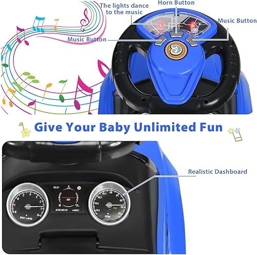 Miniatura 3 de Cochecito de juguete 3 en 1 para niños y niñas con asa de empuje, caminante deslizante de pie a piso de bebé, música, bocina, luz, almacenamiento