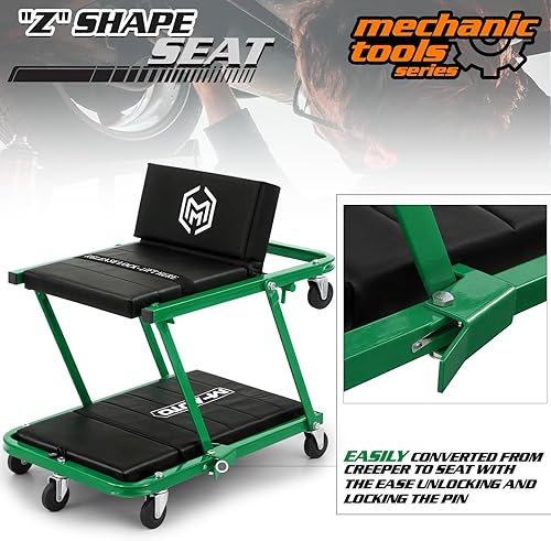 Miniatura 44 de M-AUTO Z Creeper plegable 2 en 1 - Enredadera y asiento plegable para automóvil, silla de garaje ajustable de 36 pulgadas para acostarse o sentarse