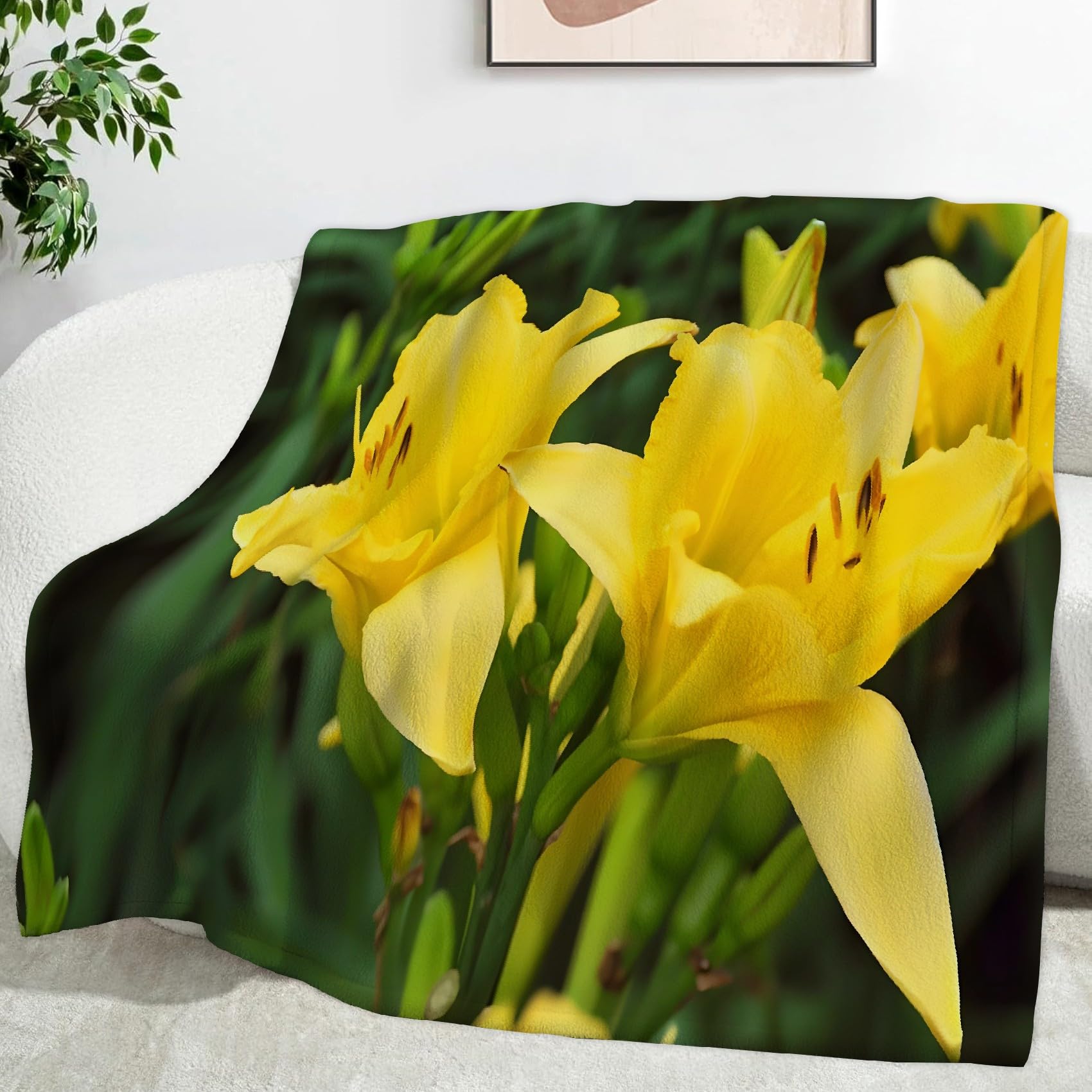 Générique Pled polarowy w kwiaty, rośliny koc polarowy 220 x 240, łóżko 2-osobowe, duży rozmiar, koce i narzuty SF942
