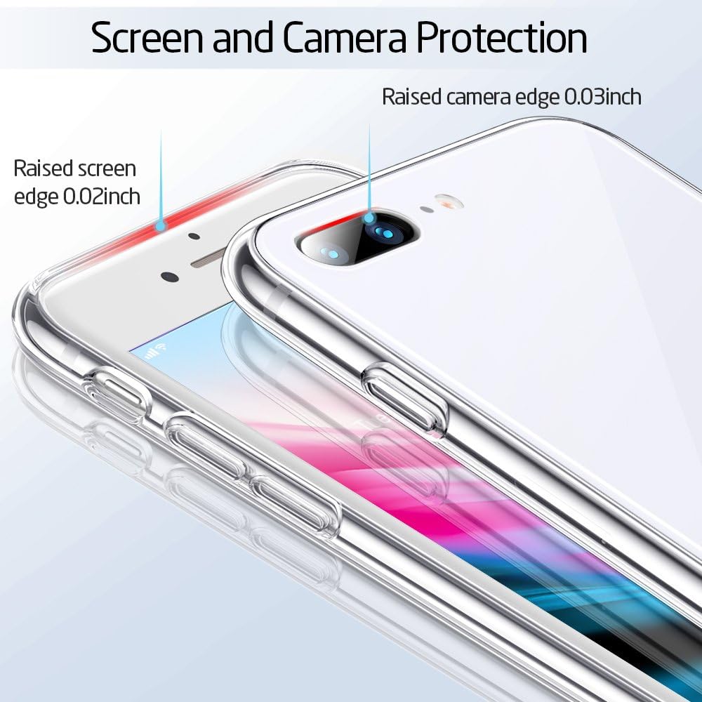 ESR iPhone 8 Plus Case,iPhone 7 Plus Case, 9H Tempered Glass Back Cover [Mimics The Glass Back of The iPhone 8 Plus] + Soft Silicone Bumper [Shock Absorption] for iPhone 8 Plus/7 Plus(White)