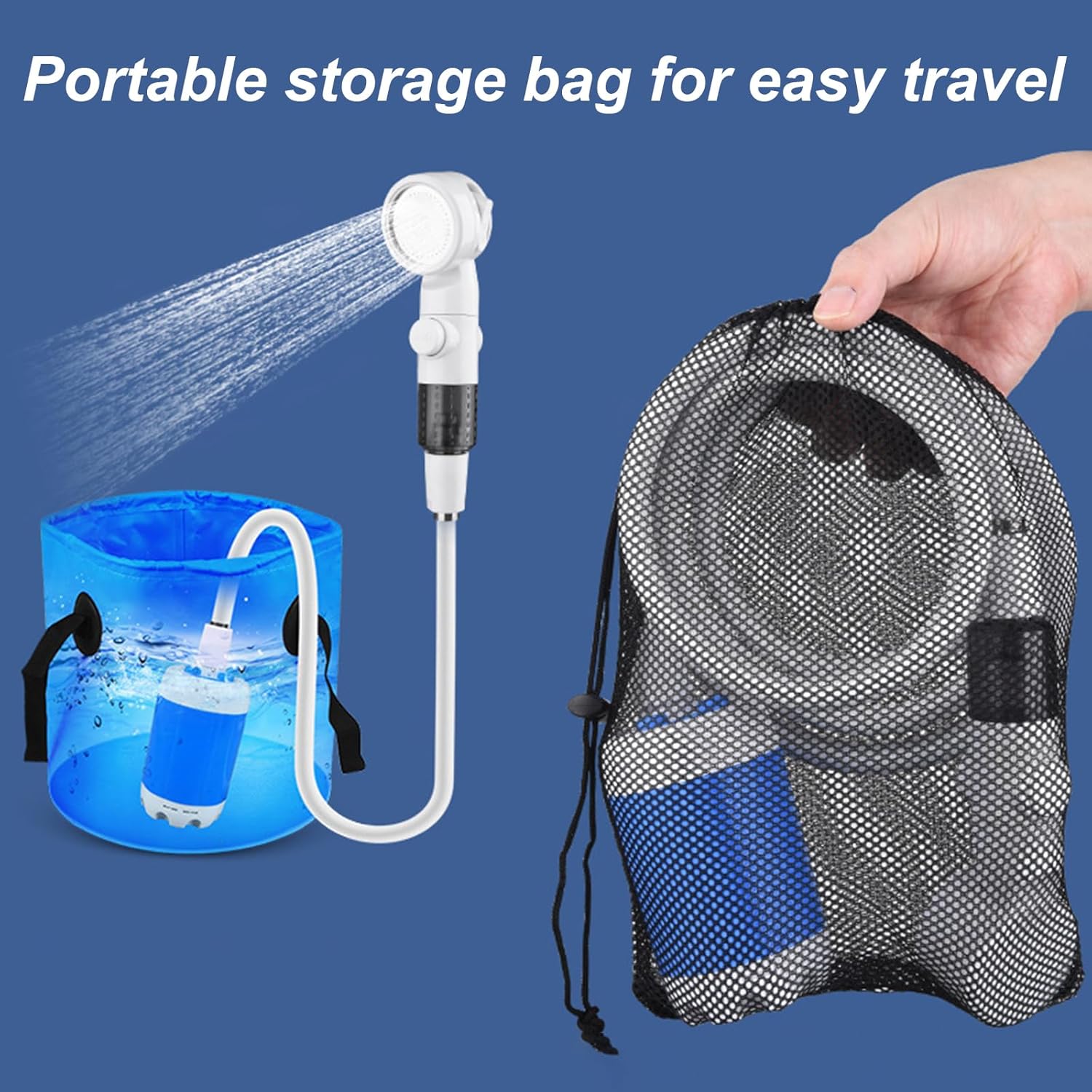 Portable Camping Shower, Upgrade Rechargeable Outdoor Shower Pump with Rinsing Nozzle and Multiple Spray Modes for Camping, Hiking, Pet Bath, Traveling, RV