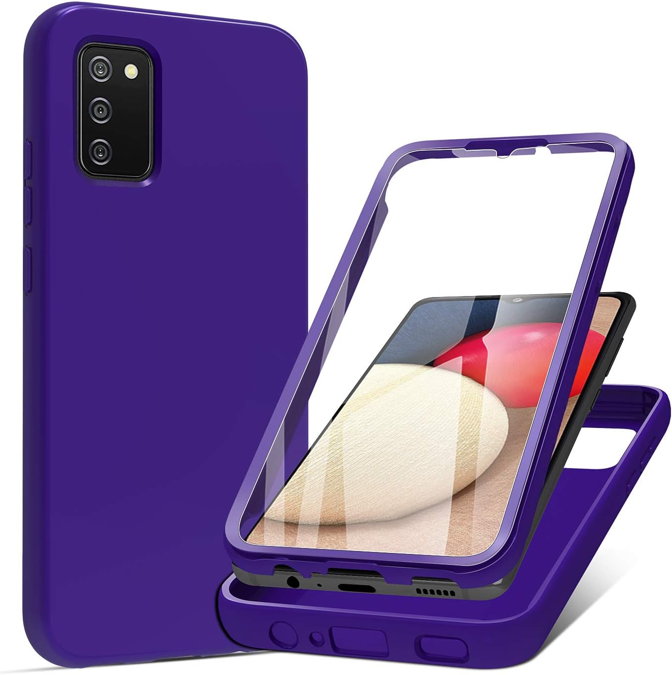 PULEN for Samsung Galaxy A02S Case with Built-in Screen Protector,Rugged PC Front Cover + Soft TPU Non-Slip Back Cover, Shockproof Full-Body Protective Case Cover - Purple