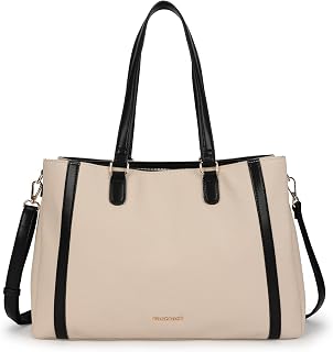 Metro Carry Laptop Tote | Faux-Leather Women's Handbag | white with black Details | 14" Laptop Compatible | Dual Carry Opt... Price In India