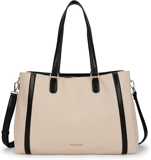 Metro Carry Laptop Tote | Faux-Leather Women's Handbag | white with black Details | 14" Laptop Compatible | Dual Carry Opt...