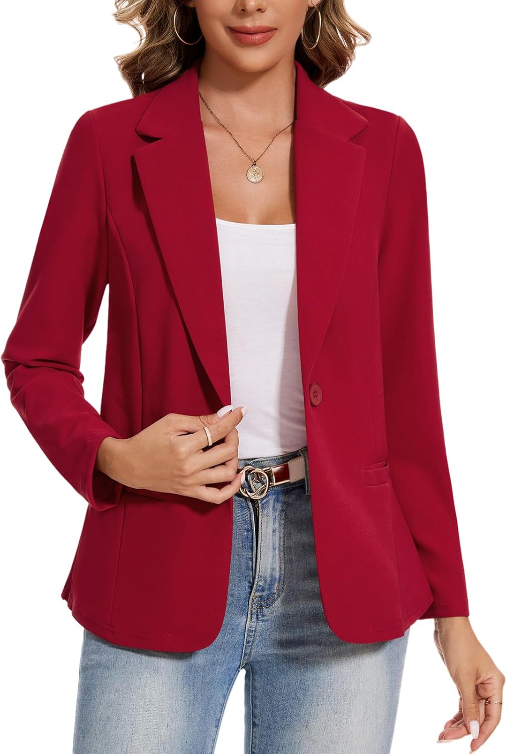 Blazers for Women Long Sleeve Notched Lapel Blazer Business Casual Work Office Suit Jackets with Pockets - Image 4