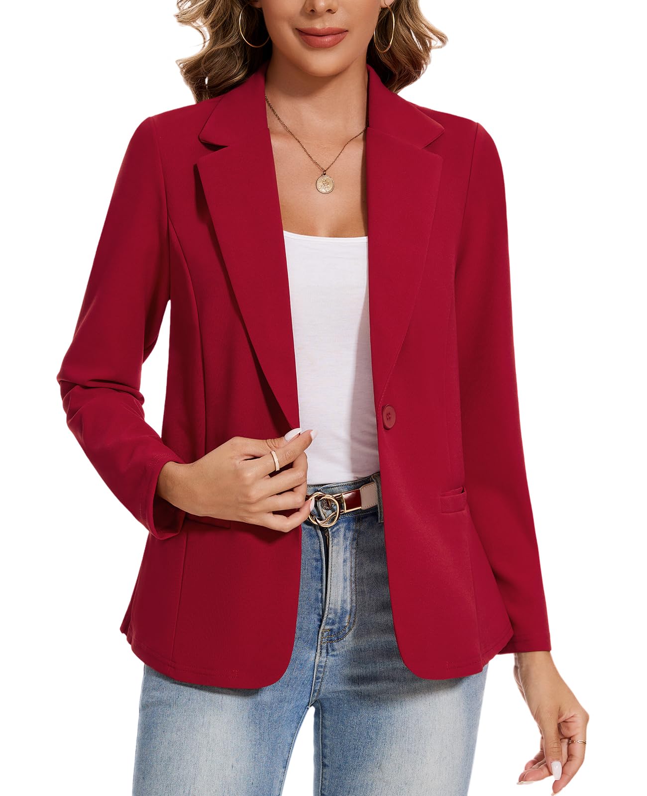 MINTLIMIT Blazers for Women Long Sleeve Button Front Blazer Lapel Business Casual Work Office Suit Jackets with Pockets