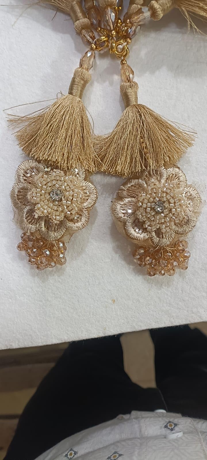 KRIOLAX Beautiful Handmade Ethnic Tassels Hanging Latkan for Blouse Lehenga Dress (Size Medium - Gold 2 PC) (Style 1)