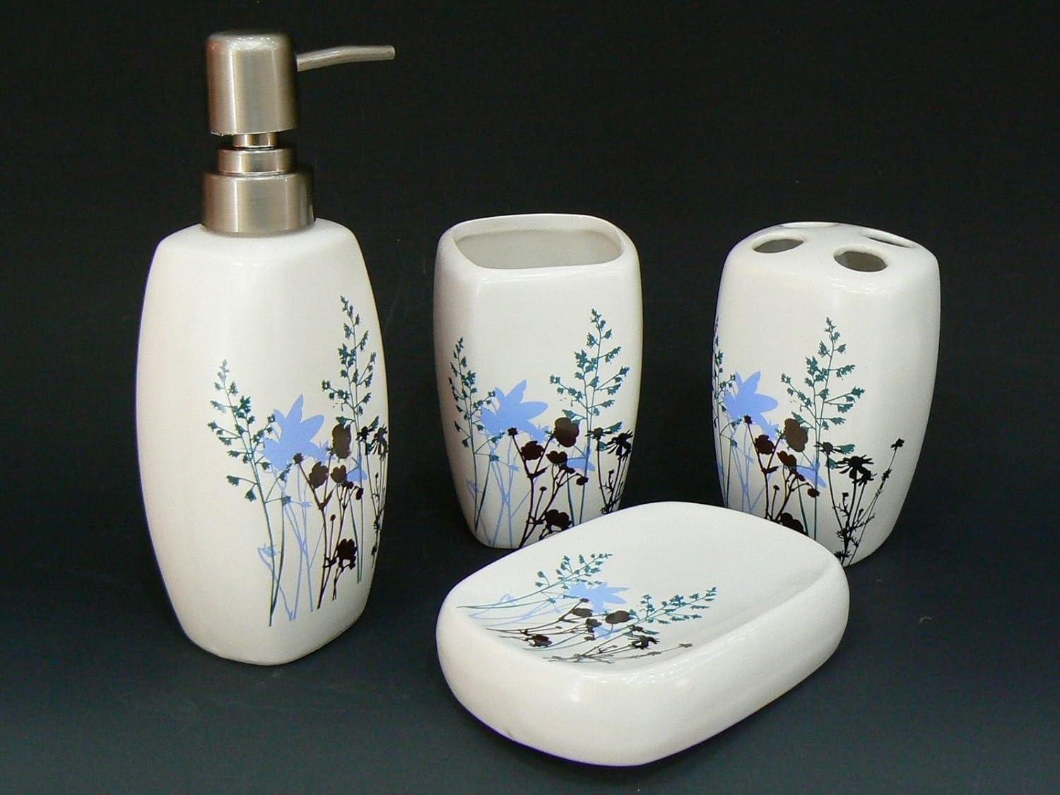 4 Pieces Ceramic Flower Bathroom Accessories Set Vanity