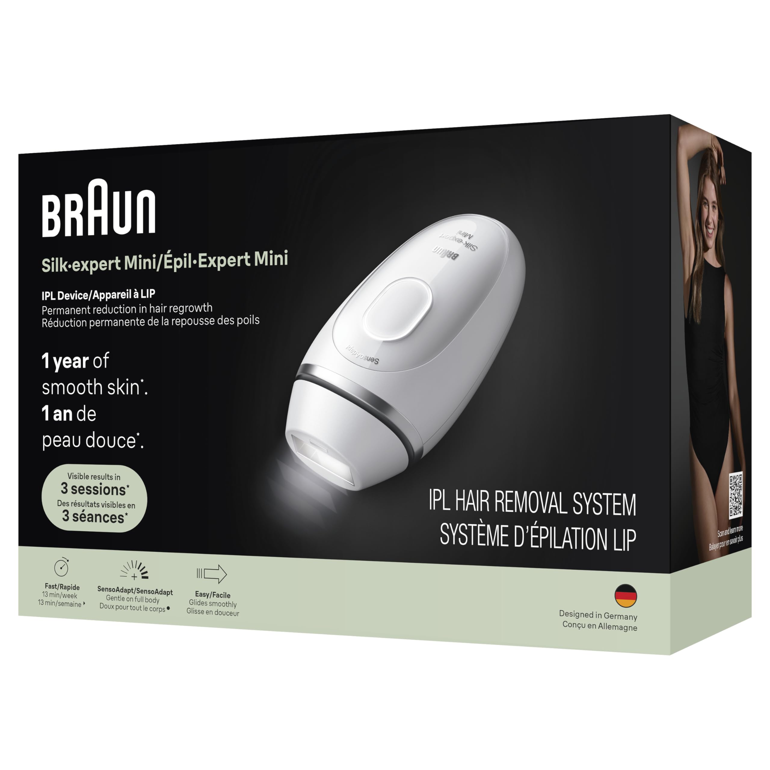 Braun IPL Mini, Silk·Expert Mini, IPL Hair Removal for Women and Men, Permanent Laser Hair Reduction At-Home, IPL1115