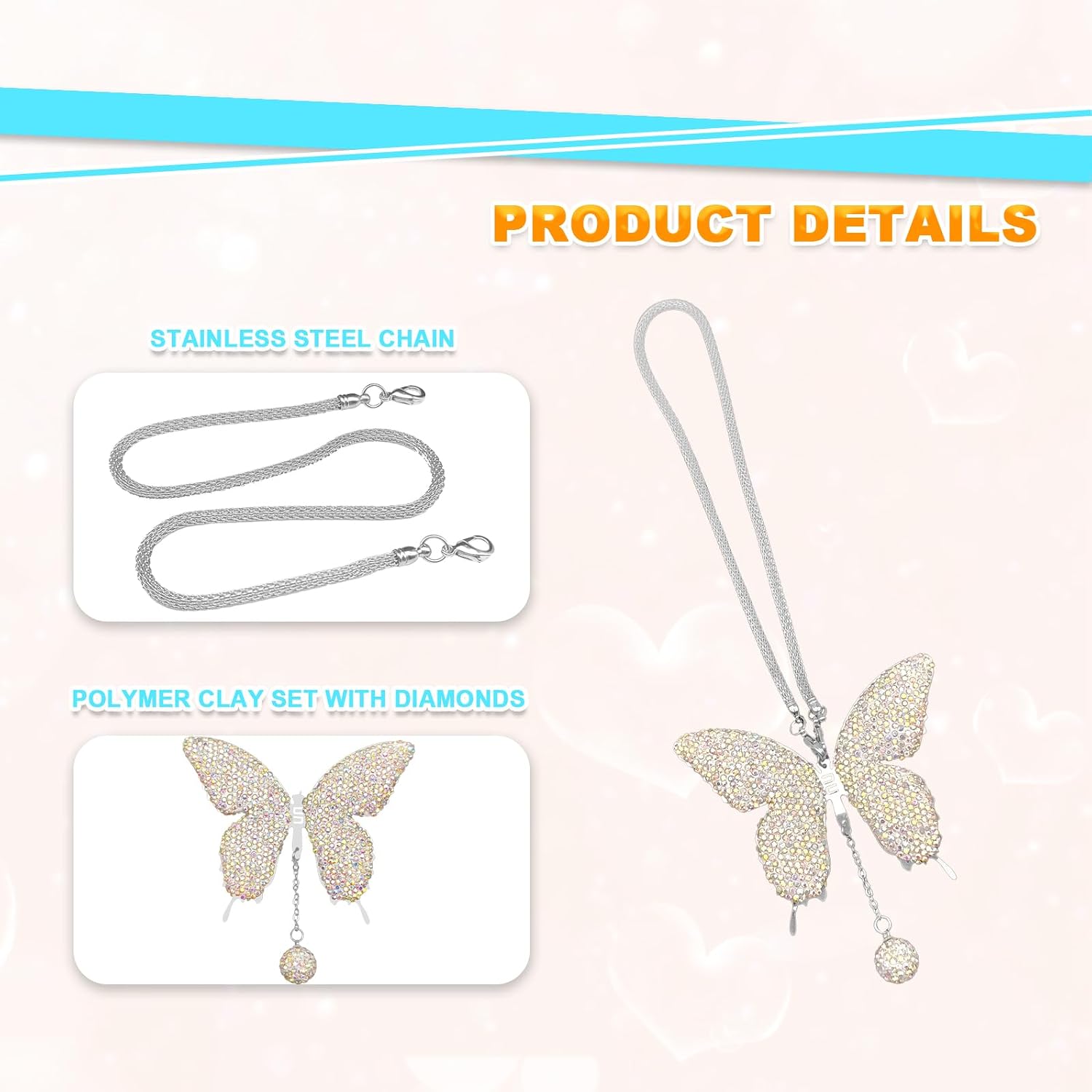 Bling Butterfly Diamond Car Hanging Accessories, Crystal Auto Rear View Mirror Charms, Charms Good Luck Gifts Amulet Ornament Hanging Interio Car Decoration for Women Interior(Colorful) image 3