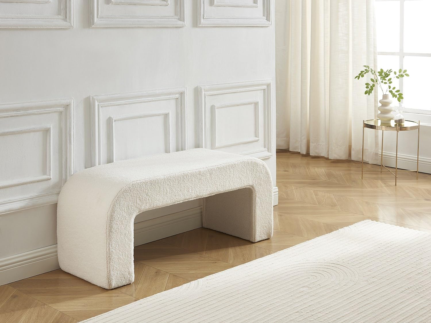 Vente-unique - Banc en Tissu Bouclette - Blanc - CALVELO