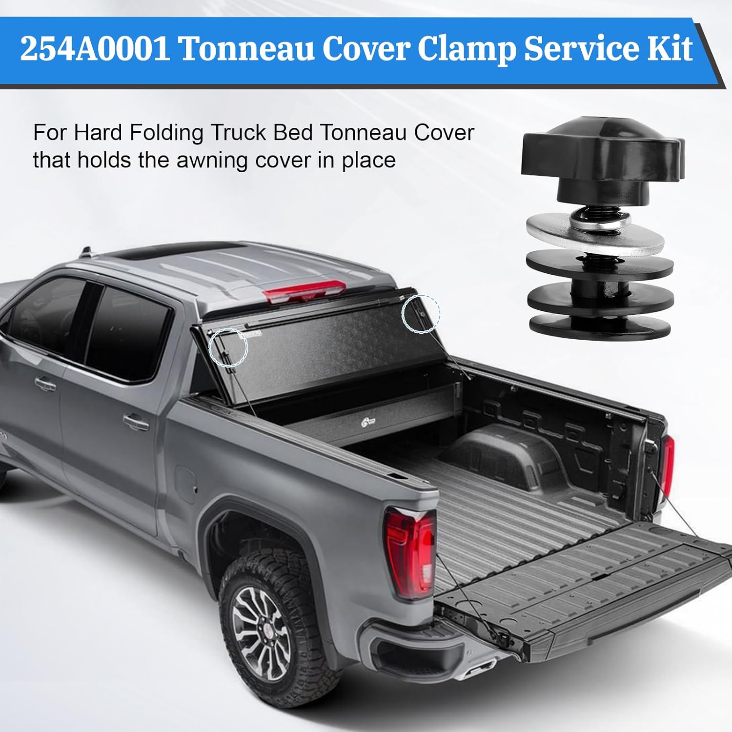 254A0001 Tonneau Cover Clamp Service Kit, Elevator Bolt Assembly, Universal Fit Tonneau Cover Complete Knob Sets for Hard Folding Truck Bed Tonneau Cover - 2 Pack