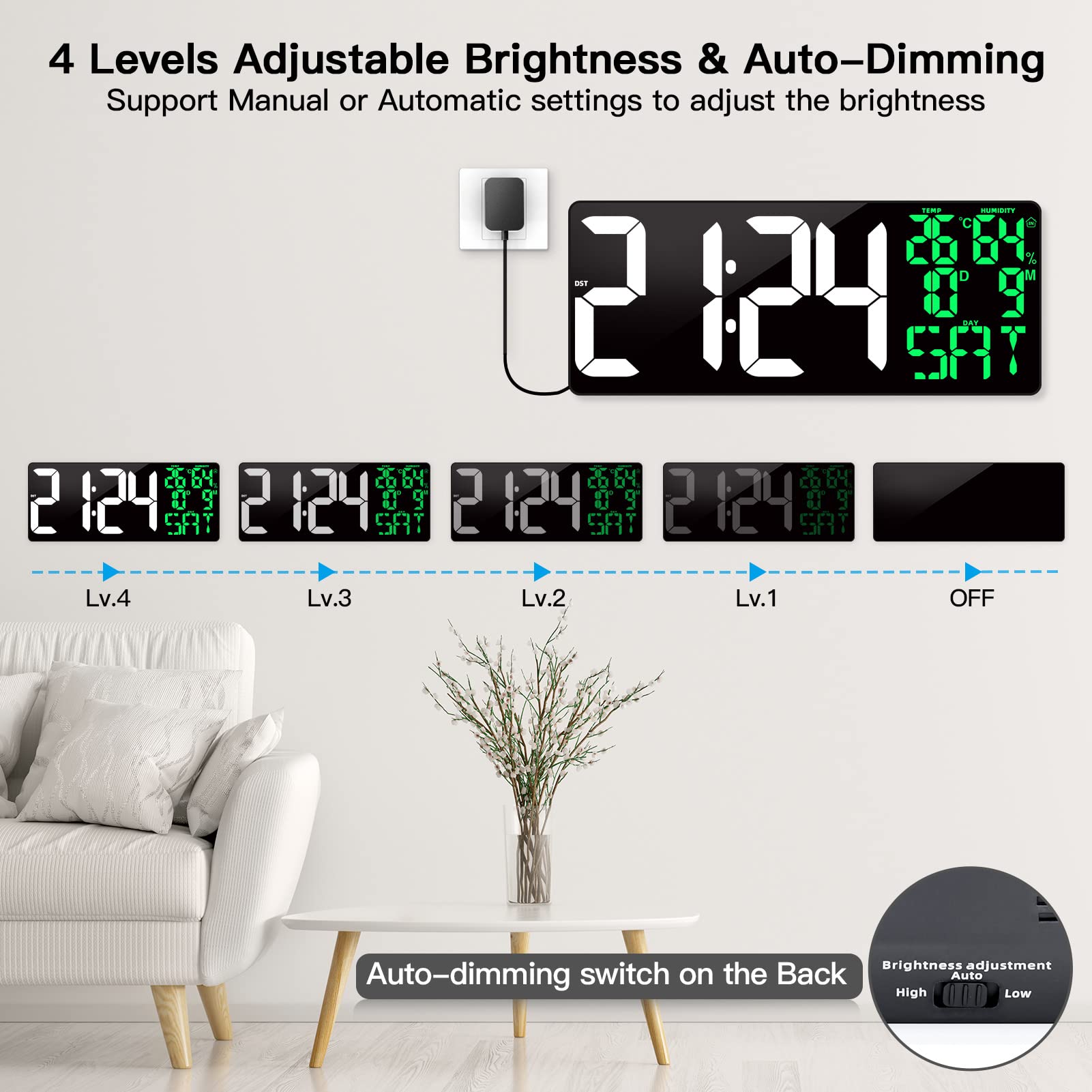 XREXS Extra Large Digital Wall Clock with Remote Control, 18 Inch LED