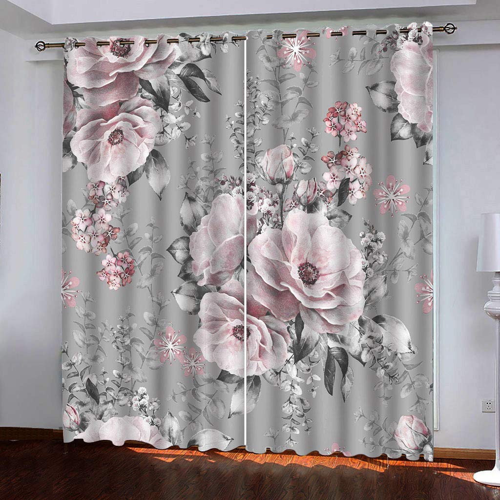 Rideau salon occultant thermique opaque 2 pièces 140x280 gris fleur