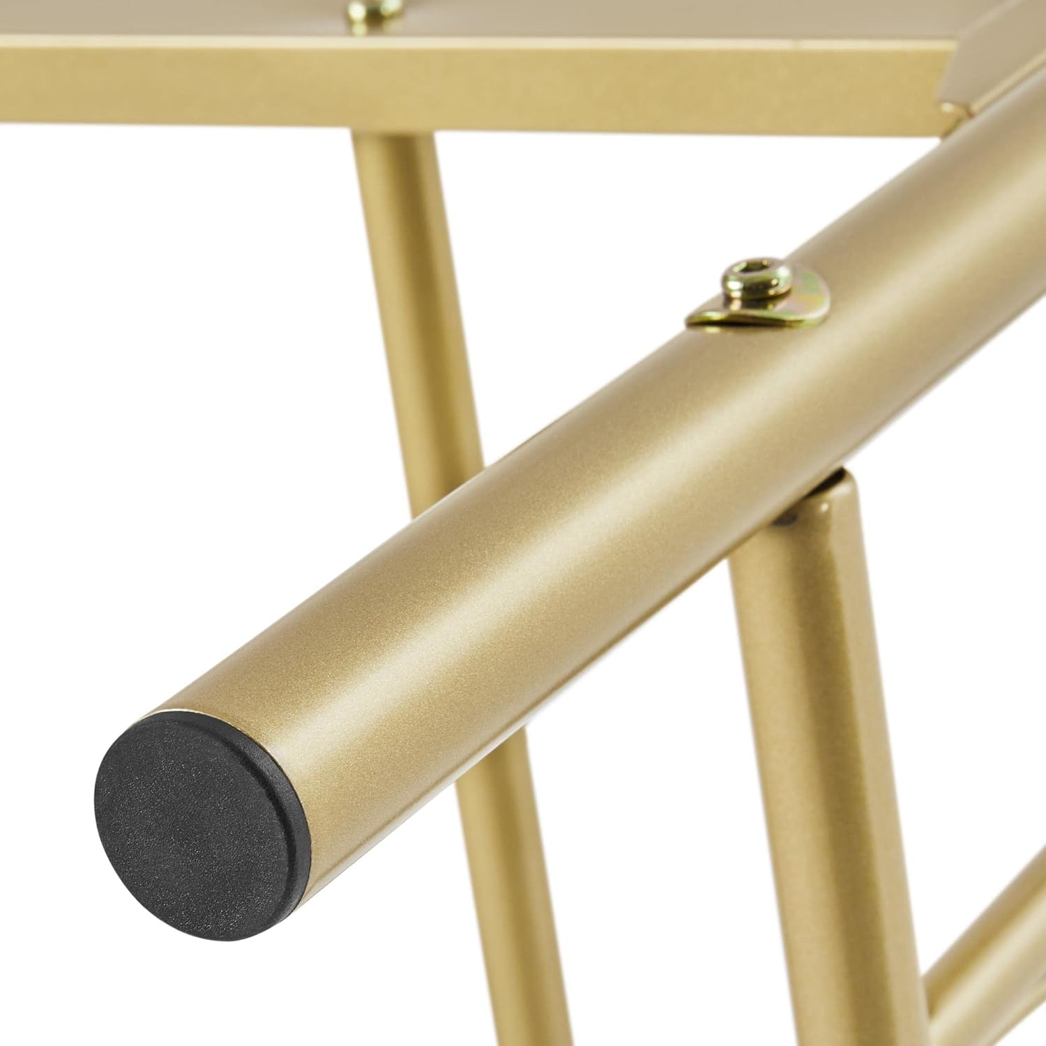 Close-up of a bed frame leg with a protective footpad
