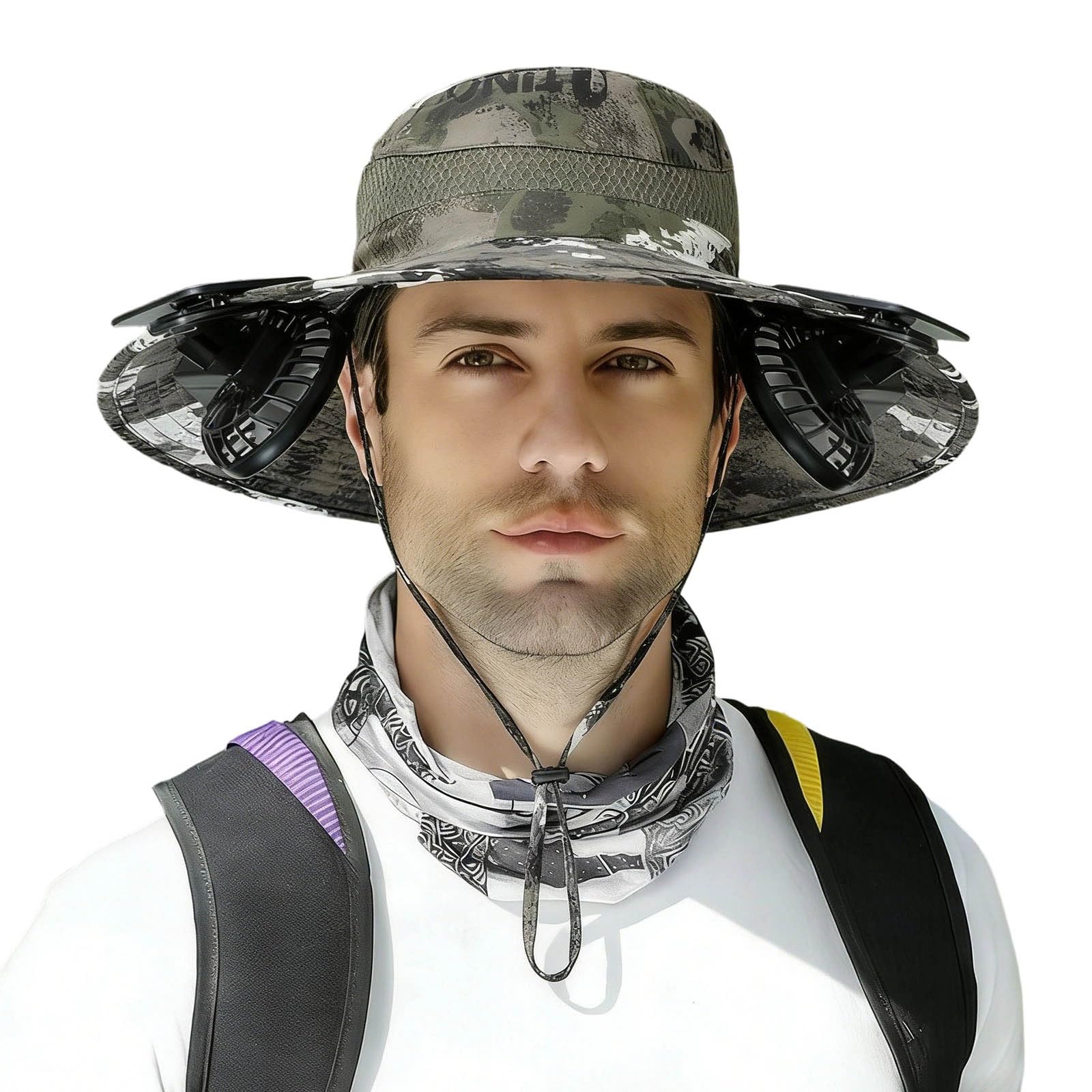 Chapeau ventilateur solaire à larges bords avec double ventilation USB - 8