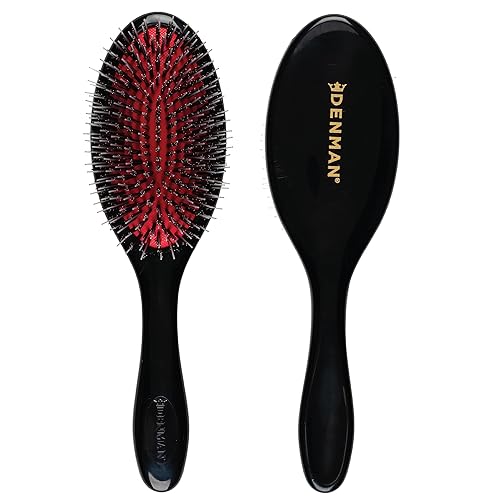 Denman Boar Bristle Hair Brush – Smoothing & Shine Enhancing for Slick Back Styles, Curl Defining & Detangling. Hairbrush with Natural Bristles for all Hair Types for Women & Men - Medium (Pack of 1) - Black